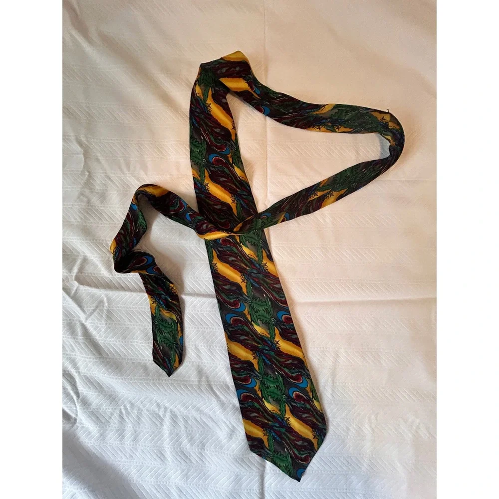 J. Garcia Mens Silk Tie Plant Person Collection Five‎ Abstract Yellow Green Blue